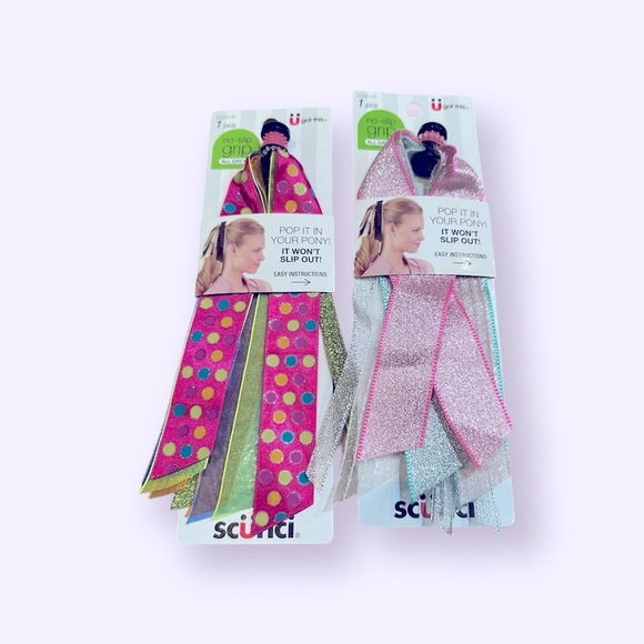 Scünci Ribbon Ponytail Holders |2-Pack | No-Slip Grip |Colorful & Glitter Styles - Picture 3 of 3